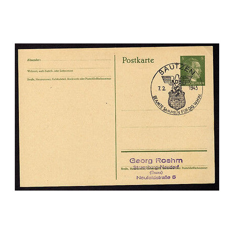 Ganzsache BAUTZEN Cachet Occupation 070243 WW2