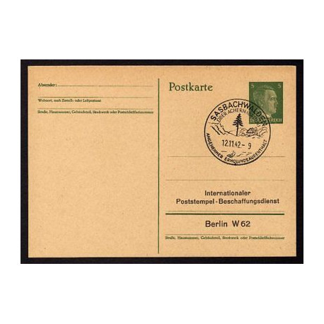 Ganzsache SASBACHWALDEN 12.11.42 BERLIN W62 STAMP