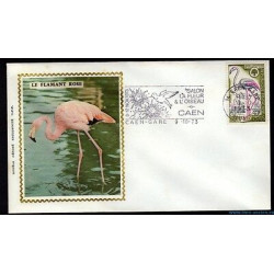 Enveloppe illustrée soie n 1634 Le FLAMANT ROSE de 1970 avec...