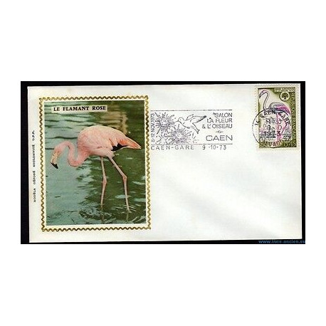 Enveloppe illustrée soie n 1634 Le FLAMANT ROSE de 1970 avec...