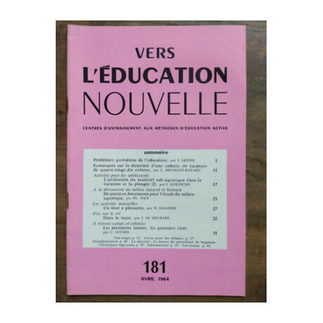 Vers l'éducation nouvelle n181 Avril 1964