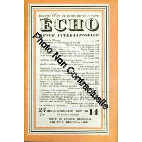 Echo Revue Internationale N° 14 Du 01/10/1947 - La Crise De...