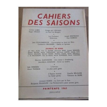 Cahiers des Saisons n25 Printemps julliard sp no