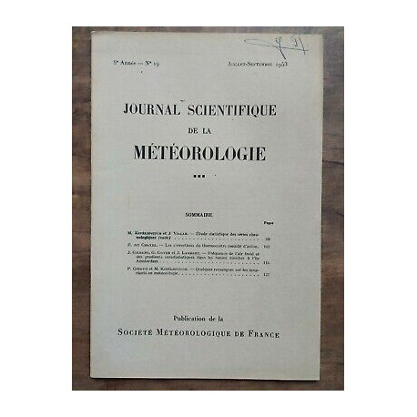 Journal Scientifique de la Météorologie Nº19 Juillet Septembre 1953