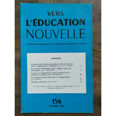 Vers l'éducation nouvelle n156 Octobre 1961