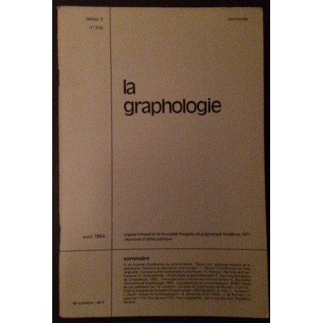 LA GRAPHOLOGIE CAHIER 2 N°214 AVRIL 1994