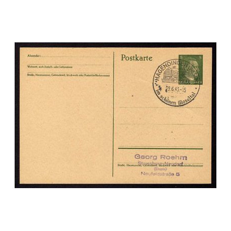 Ganzsache HAGENDINGEN Cachet Spécial 290643 WW2