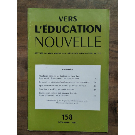 Vers l'éducation nouvelle n158 Décembre 1961