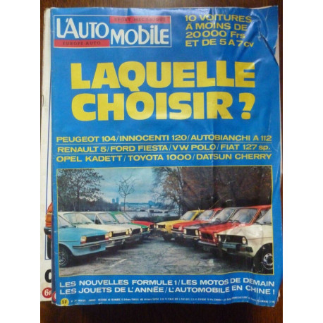 L'Automobile n367 Laquelle choisir mensuel Janvier 1977