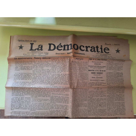 Journal La Démocratie N°1084 - 3 Aout 1913