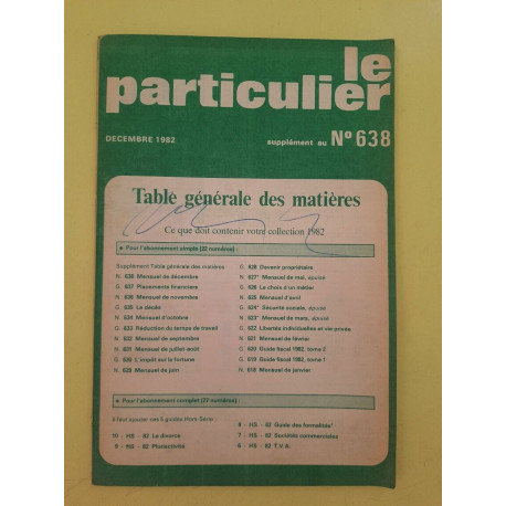 Le Particulier Supplément du n 638 Décembre 1982