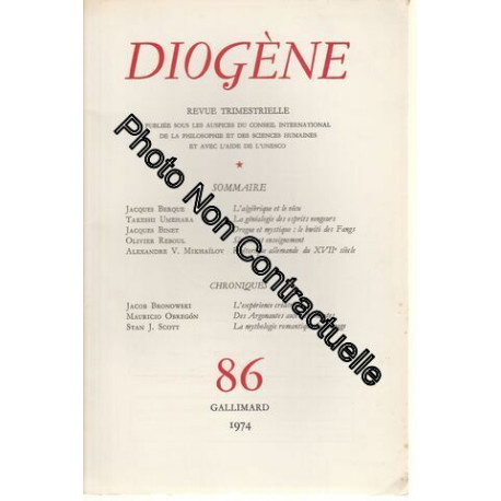 Diogène N° 86 Avril Juin 1974